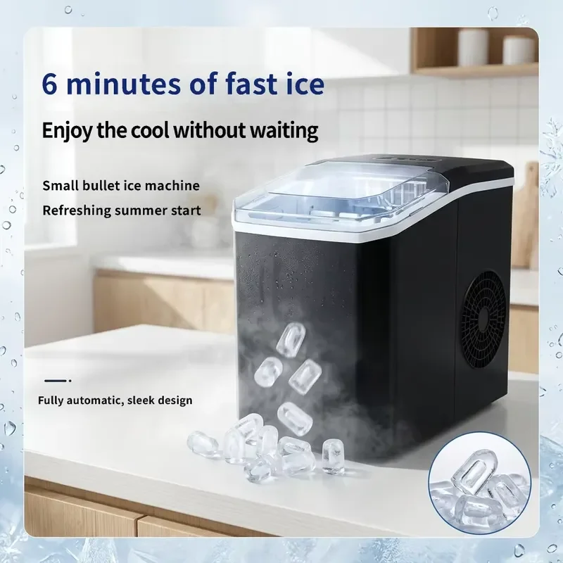 Portable Electric Ice Maker Machine 6 Mins Fast Cooling Touch Screen Control Compact Handheld Device for Home Kitchen Office