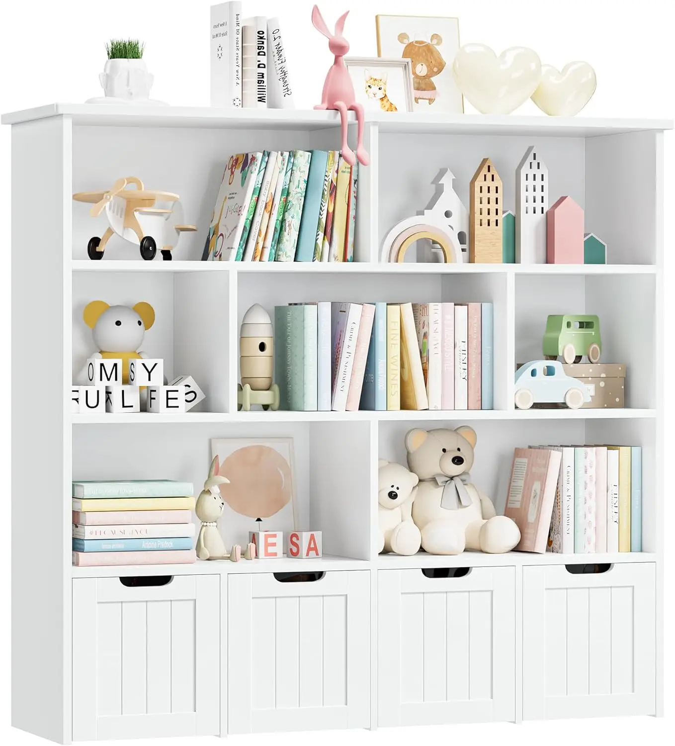 Organizer, Large Toy Organizers and Storage with 4 Movable Drawers and 7 Storage Cubbies, Toy Chest Shelf Organizer with Hidden