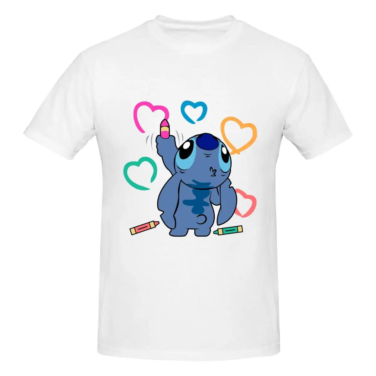 NEW Stitch Coloring Hearts T Shirts for Men - Summer Soft Cotton T-Shirt Casual Tee Shirt