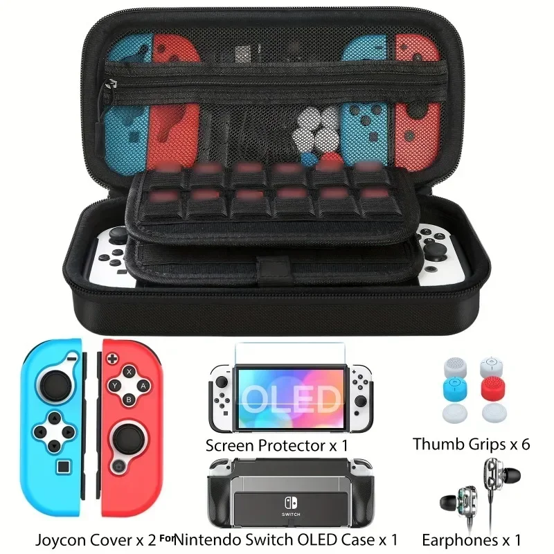 12 in 1 Switch OLED storage bag with large capacity design waterproof and wear-resistant, and multiple game accessories