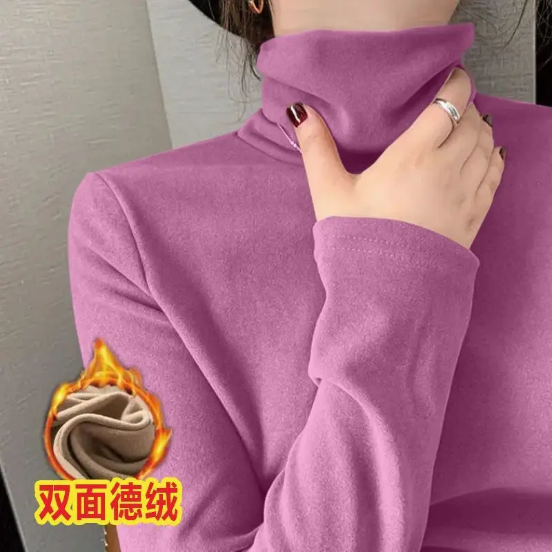 Winter velvet thickened Cashmere sweater Female Solid Color Turtleneck Long-Sleeved Knitted Soft Warm Wool Pullovers