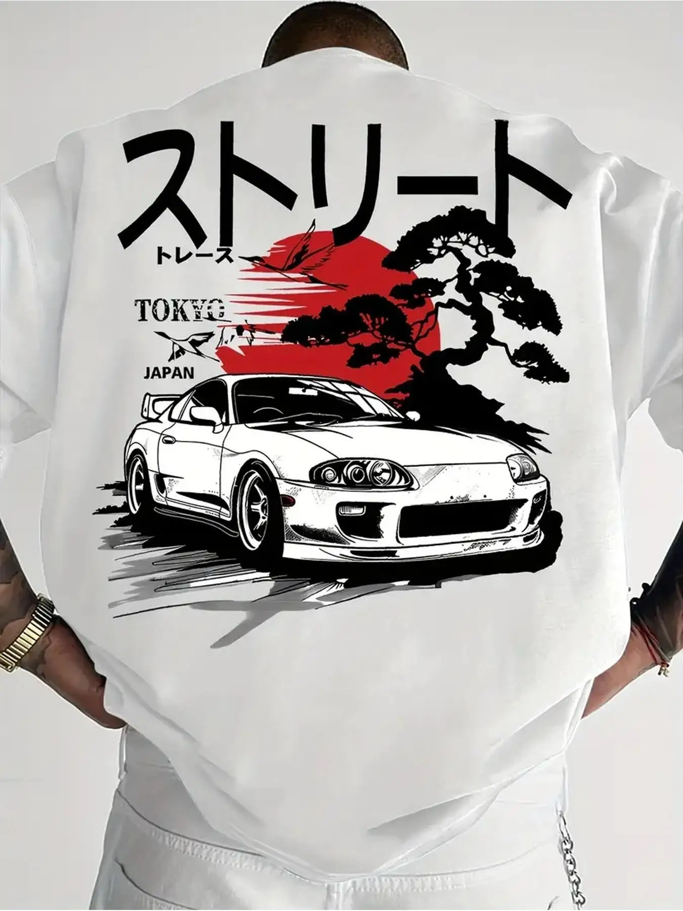 Men'S Graphic Tee Inspired by Japanese Street Fashion Featuring JDM Car Culture And Tokyo Drift Themes, Made from Soft with a Relaxed Fit, Perfect for Summer Wear. It Includes Japanese Characters And Racing Designs
