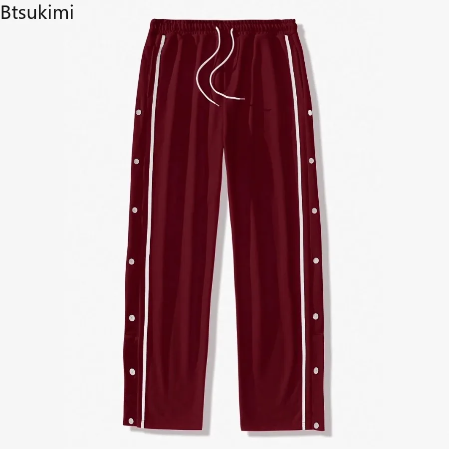 2025 Casual Streetwear Men's Trendy Side Breasted Design Baggy Pants Spring Autumn New Men's Straight Leg Drawstring Sweatpants