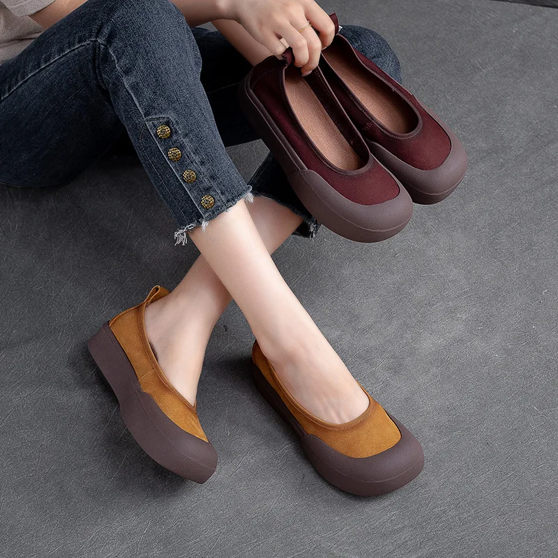 GKTINOO New Design Literary Style Women Flat Platform Shoes Slip-On Loafers Genuine Cow Leather Shallow Handmade Retro Shoes