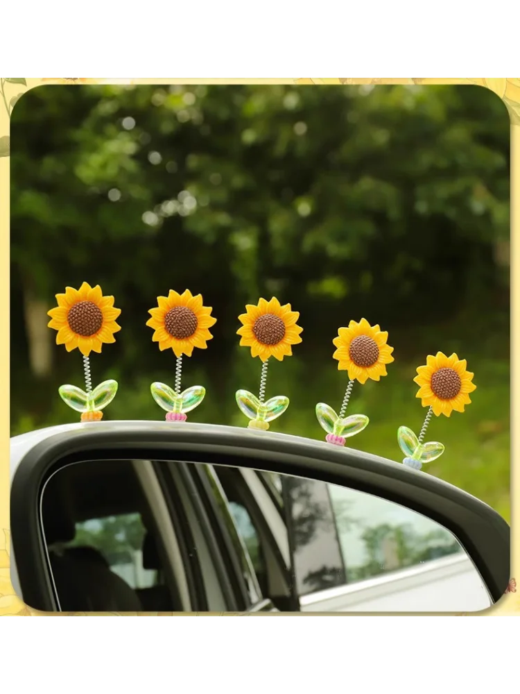 Niedliche Sonnenblumen-Wackelkopf-Deko für das Armaturenbrett im Auto, für Mittelkonsole, SUV, Limousine, LKW, Feder-Innendekoration – Detail 2