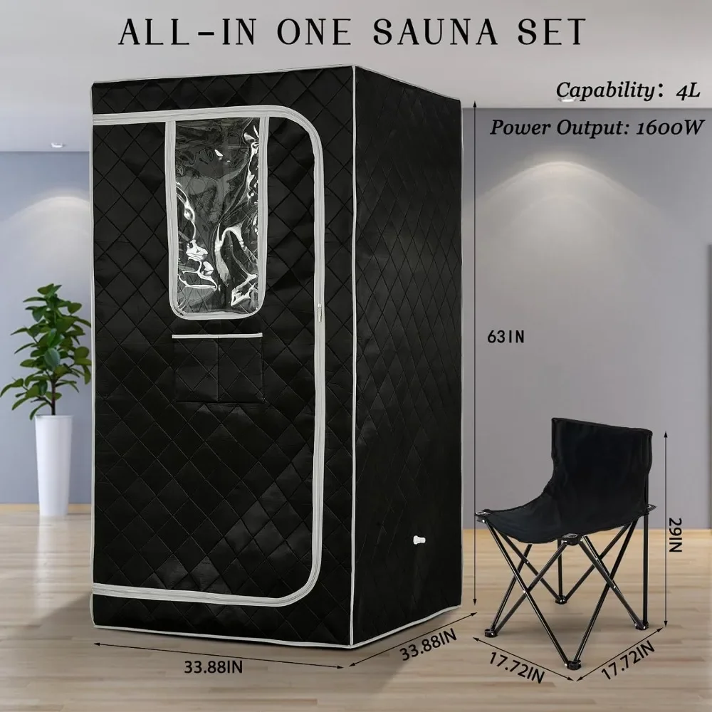 Full Size Home Steam Sauna, 4L Large Steam Pot Single Person Portable Sauna Spa with (33.9