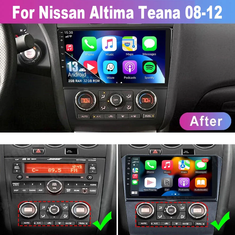 Navigazione GPS per autoradio Android 13 da 9 pollici per Altima Teana 2008-2012 Telecamera di backup adatta per CarPlay Android Auto WiFi SWC