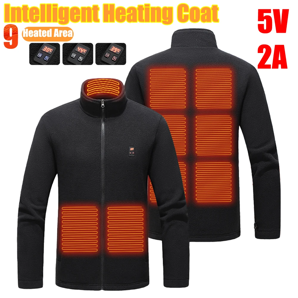 

USB Charging 9 Heated Area Heated Insulated Jackets Heated Zip Up Coat 3 Gear Temperature Heating Jackets Coat for Hiking Skiing