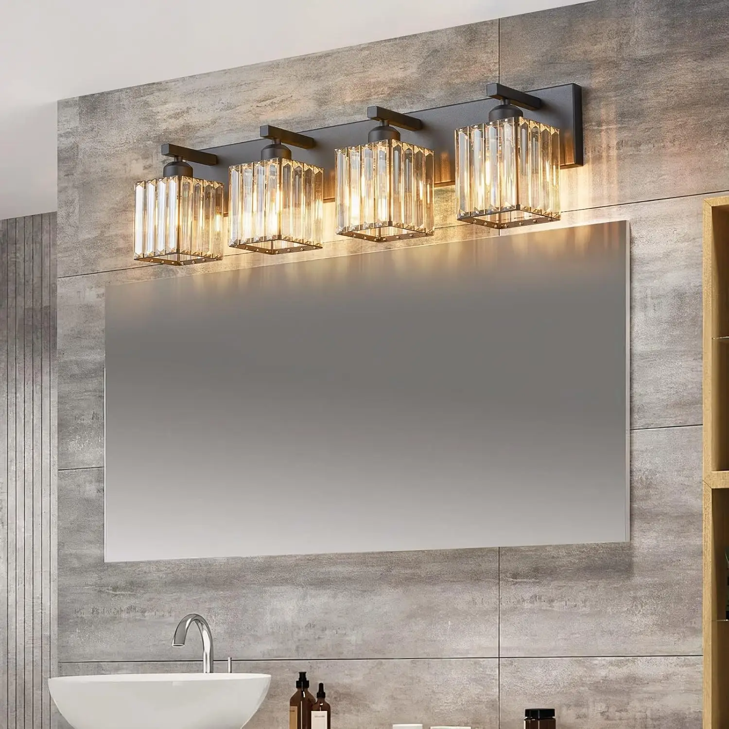 Luz moderna de cristal negro para pared de baño, accesorios de iluminación para tocador, 4 luces