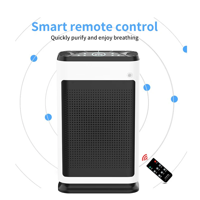 Living room air purifier with three levels of adjustment, advanced activated carbon filter with temperature sensor