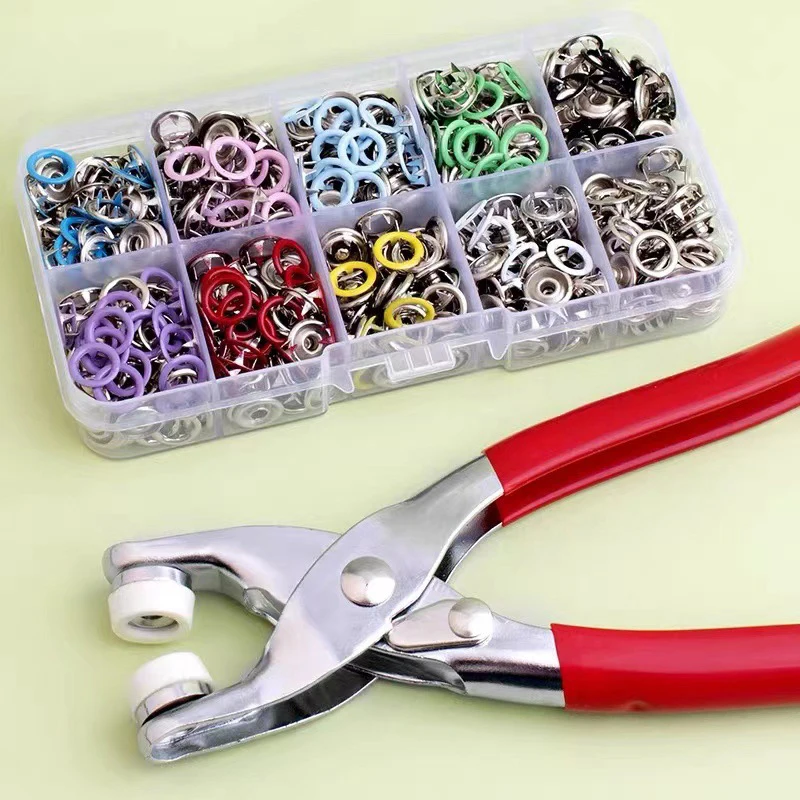 Plier Tool+50/100 Set Metal Sewing Buttons Hollow Solid Five-claw Buckle Metal Snap Buttons For Installing Clothes DIY Craft