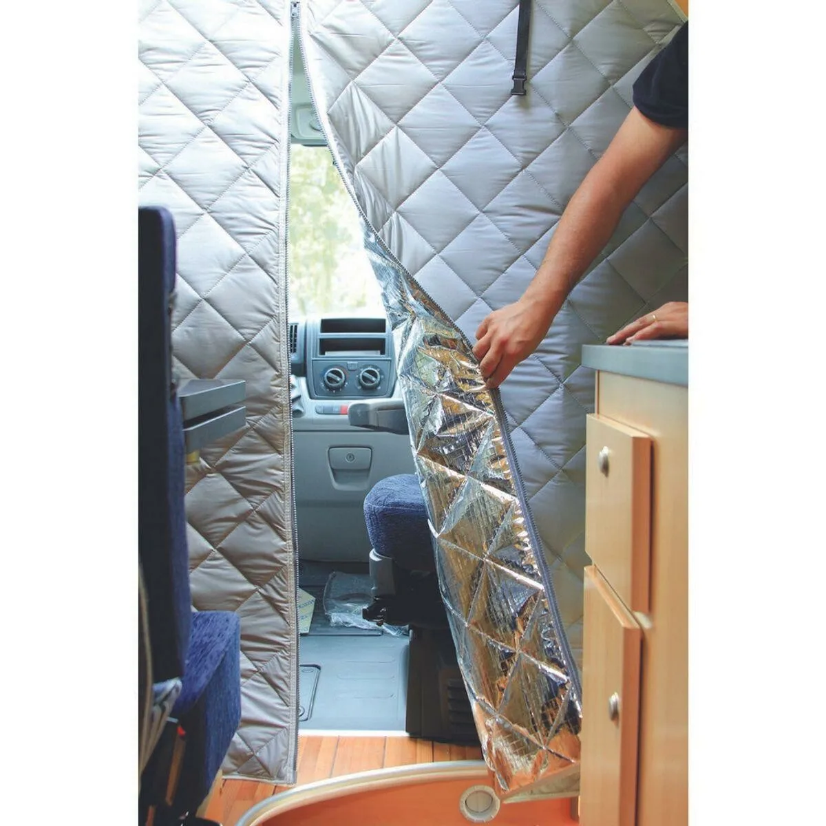 RV Insulated Door Cover, Thermal Quilted Curtain For For Fiat Ducato Peugeot Boxer Citroen Relay 2006+ Ram Promaster Caravan