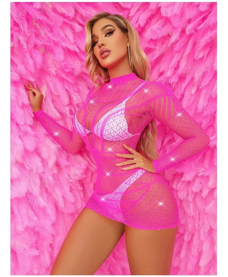 

Sexy Lingerie Shiny Rhinestone Hollow Temptation Sling Exotic Body Female Short Night Dress Slim Sexy Dress Erotic Underwear