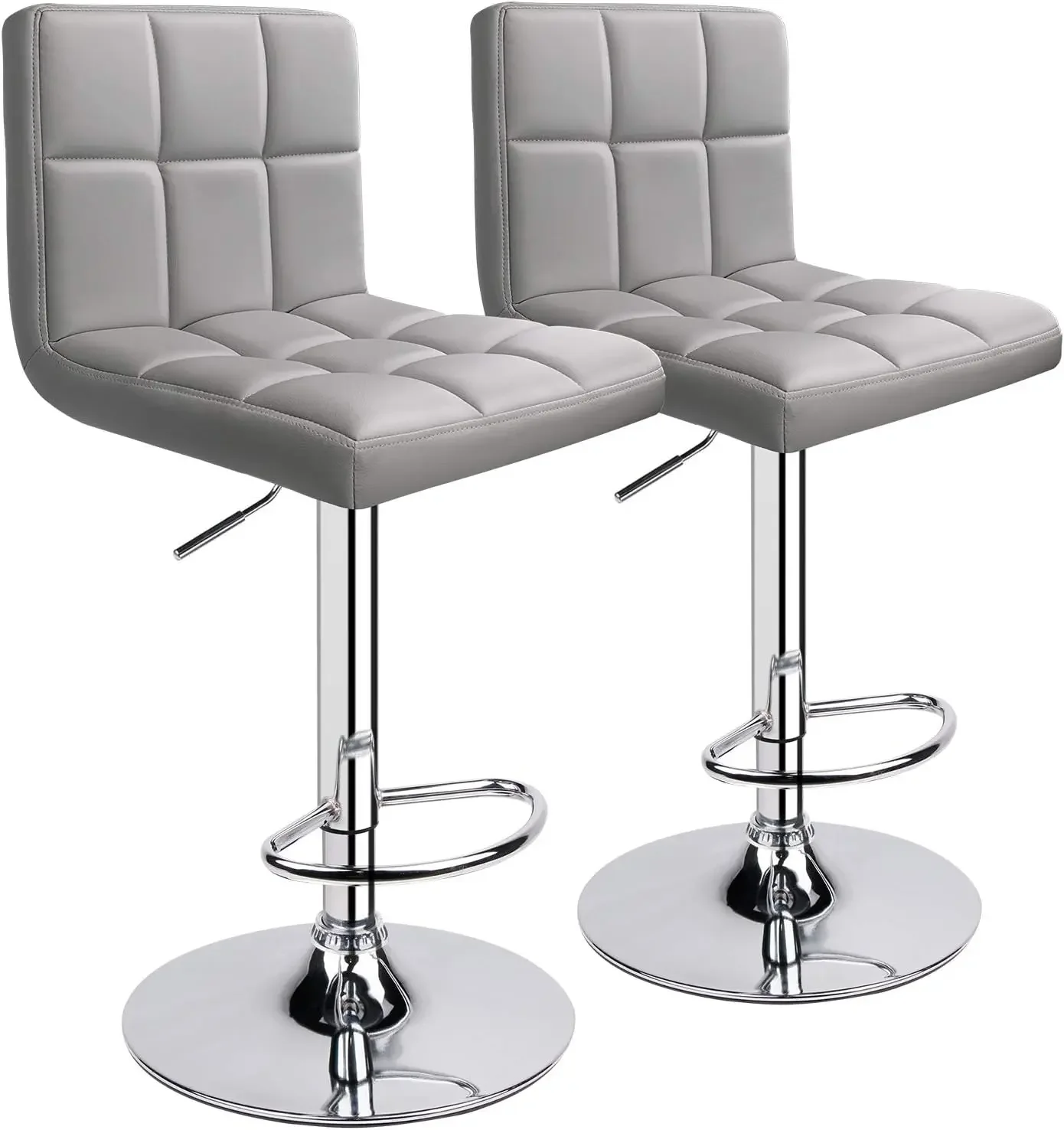 

Bar Stools, Modern PU Leather Adjustable Swivel Bar Stool with Back, Set of 2 (Light Grey)