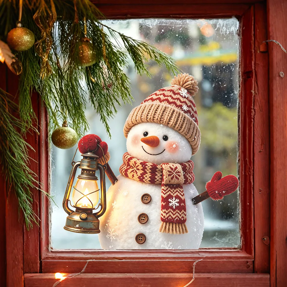 Cute Little Snowman UV Christmas Window Sticker, Home Balcony Glass Window Beautification Xmas Festive Glass Decal Ornament