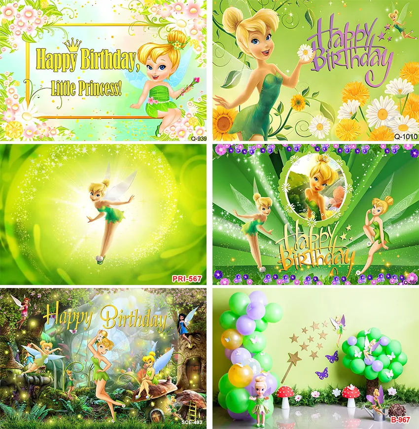 Fairy Backdrop for Tinker Bell Theme Birthday Party Green Photo Background for Tinkerbell Theme Party Cake Table Decorations