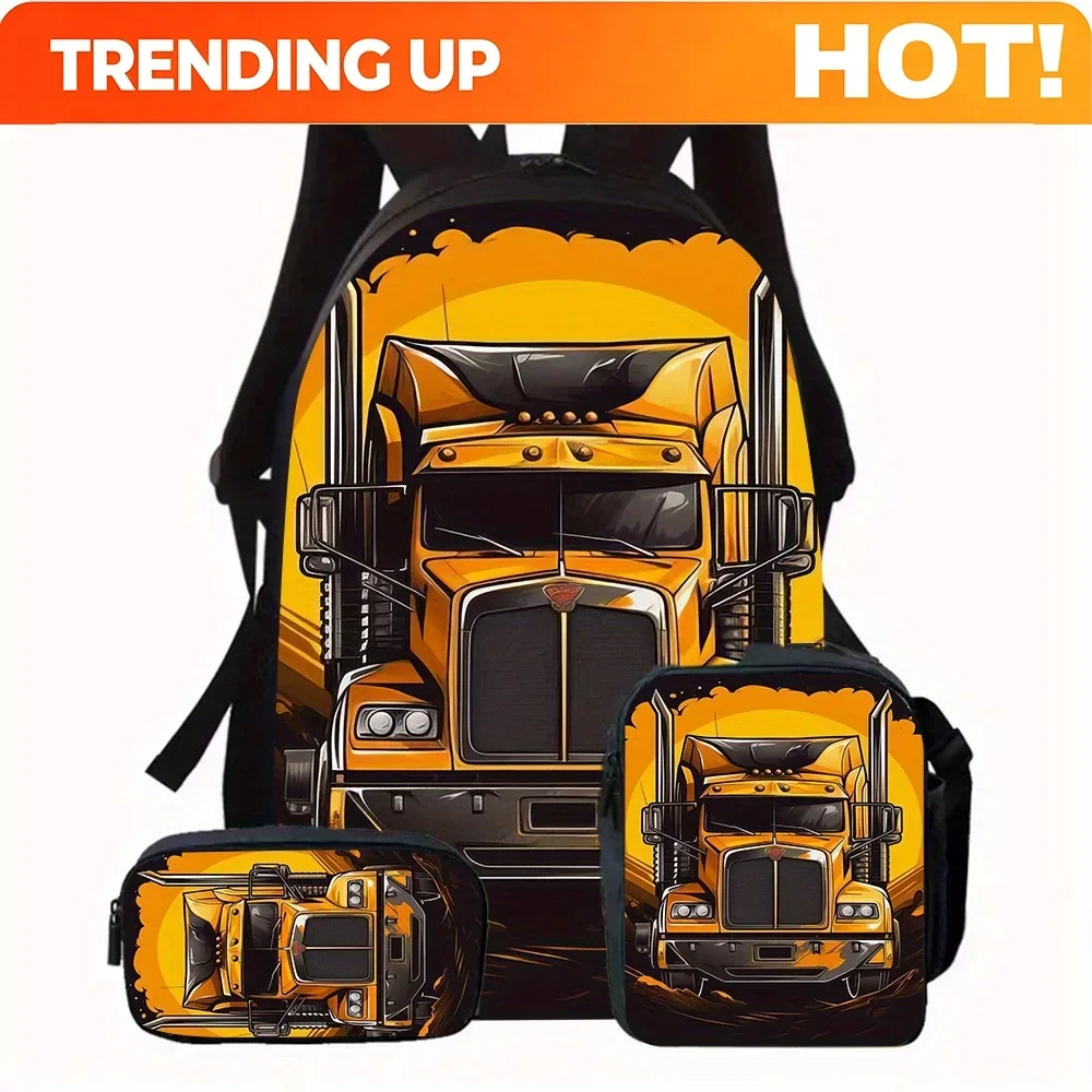 Custom Bag [Excavator Backpack Set] Durable Polyester Excavator Backpack Set - 1/3pcs Includes Backpack, Lunch Box & Pencil Bag