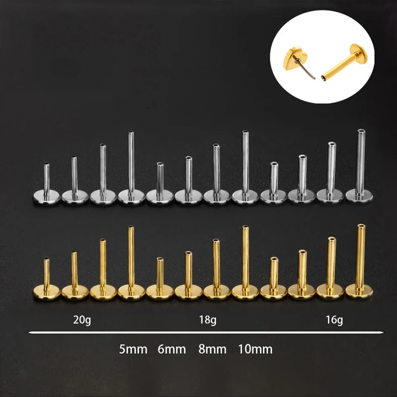 10PCS G23 Titanium Piercing Jewelry Accessories Threadless Push in Plug Back Base Stud Earrings Lips Labret Ear Rod 16G 18G 20G