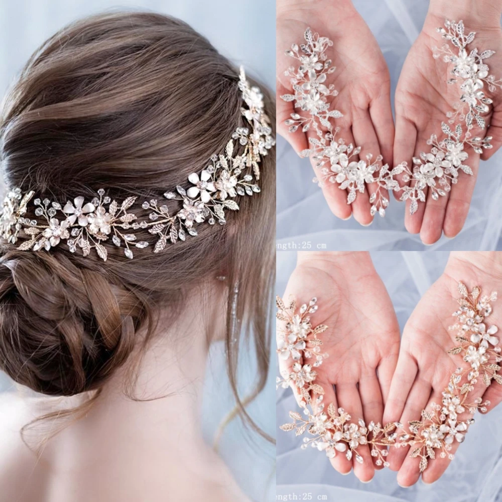 

Crystal Flower Leaf Wedding Bridal Headbands Tiaras For Women Bride Rhinestone Bridal Wedding Hair Accessories Jewelry Band Gift