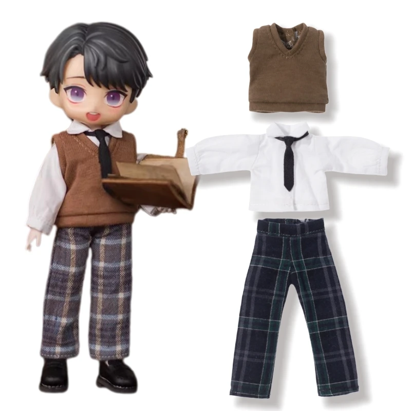 

For 1/12 Asi 2.0 Doll School Uniform Vest Shirt Tie Plaid Pants Outfit 1/12 BJD Doll Cloth Doll Clothes