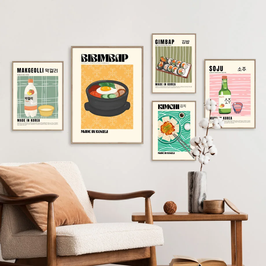 Retro Korean Food Cuisine Kimchi Wall Art Canvas Painting Nordic Posters and Prints Wall Pictures for Kitchen Dinning Room Decor