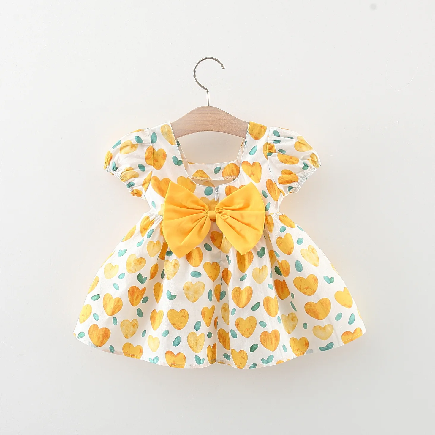 Baby Girl Summer Cotton Love Print Bow Dress Girl Korean Fashion Bubble Sleeve Party Dress