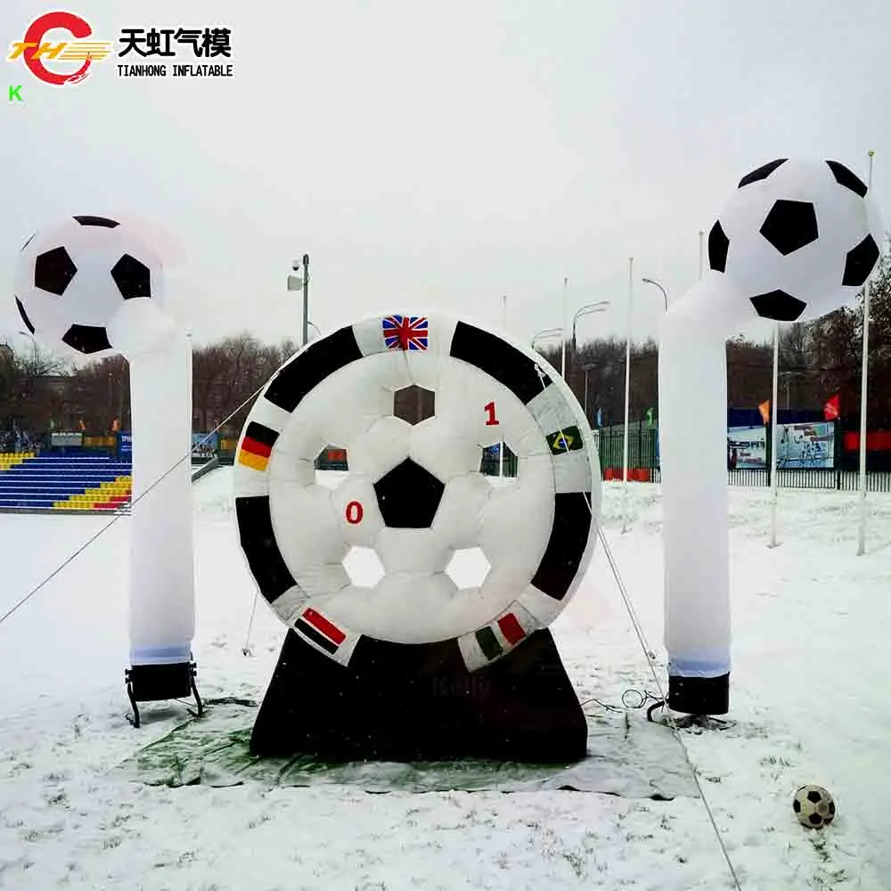 Placa de dardo inflável de futebol, envio rápido, com bandeiras, impressão ao ar livre, tiro de futebol, jogos esportivos
