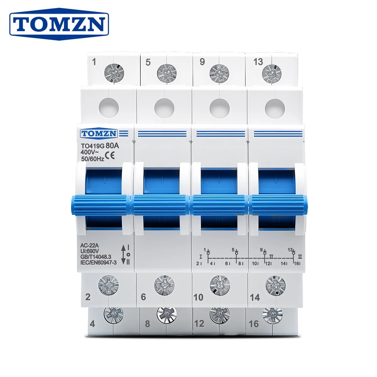 

TO419G TOMZN Changeover Switch 4P 400V~ AC 80A MTS Dual Power Manual Transfer Isolating Interlock Circuit Breaker Disconnectable