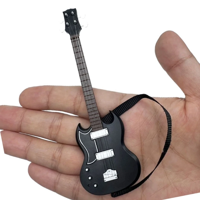 Modelo guitarra miniatura para casas bonecas 1/12 instrumento musical altamente detalhado