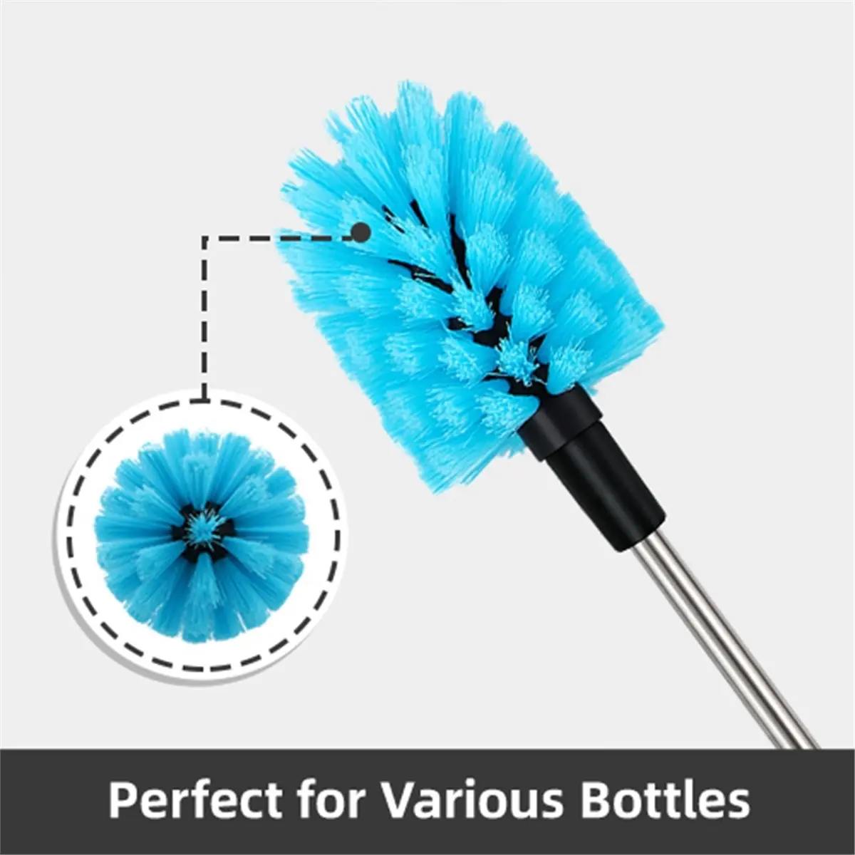 [Promotions]2-in-1 Stainless Steel Brush, Long Handled Water Bottle Brush Multi-Purpose Cleaning Tool Removable Brush Heads view 2