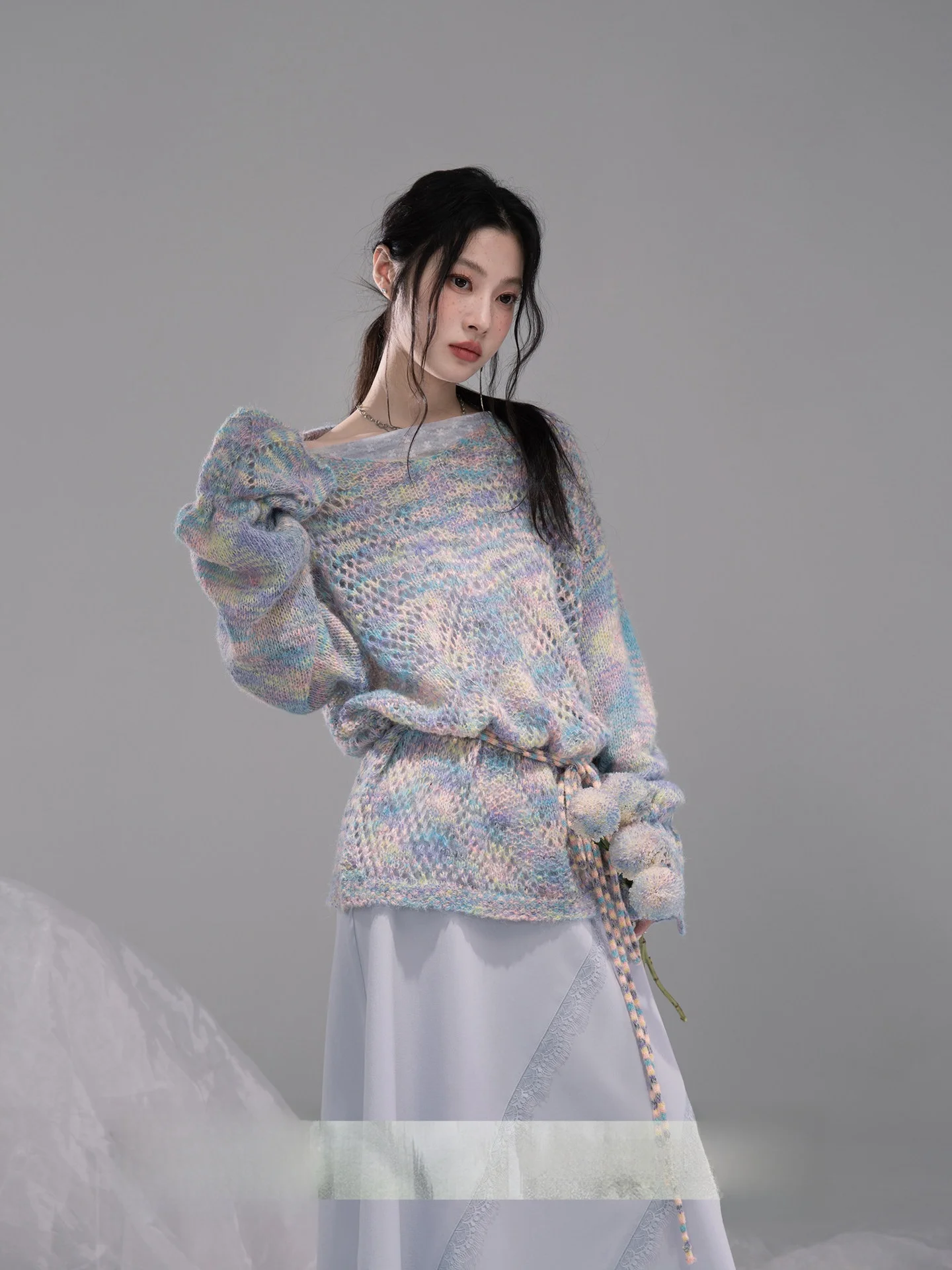 

COTRE Early Spring Knitted Sweater Soft Wool And Mouton Fiber Casual Sle Long Sve Netie for Women