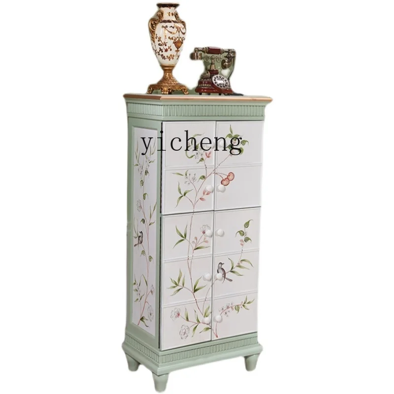 

Zk Cabinet Solid Wood Painted Antique Hand Painted Small Apartment Locker Large Capacity Shoe Cabinet