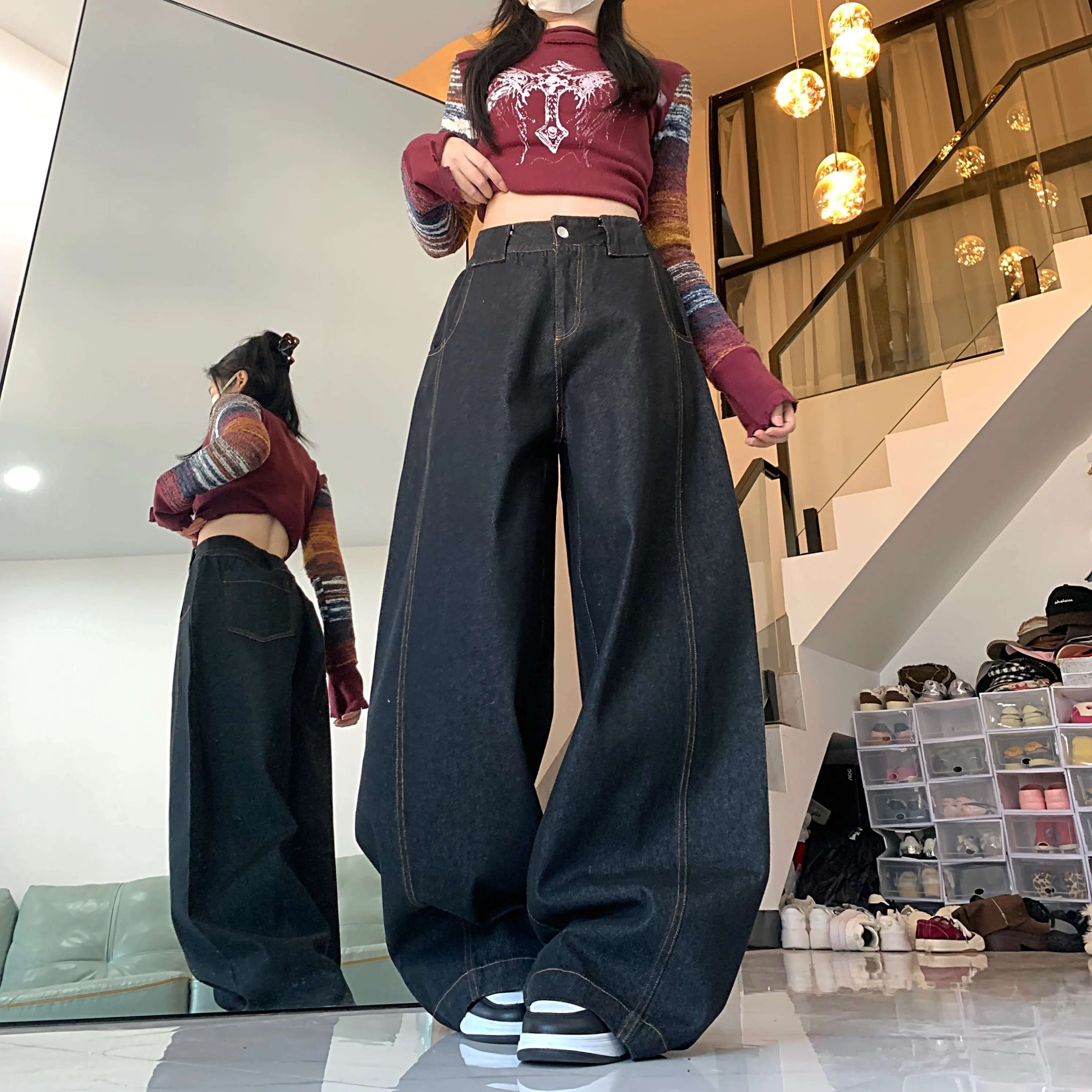 

Women's Spring Autumn High Waist Wide Leg Jeans Lady Summer Streetwear Loose Banana Pants