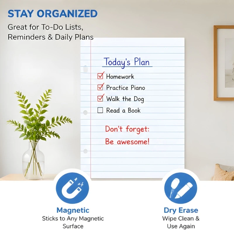Lined Whiteboard Sheet 28 x 22 Inch, 2 Pack Wipe Clean Writing Board with Red Margin and Wide Ruled Lines for and F19E