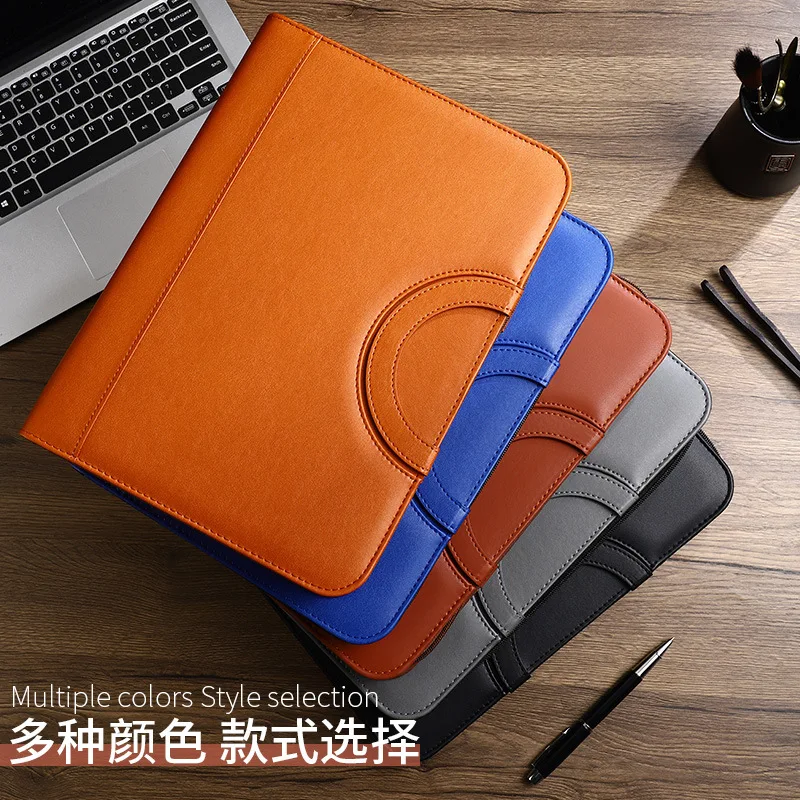 A4 Multi Function Zipper Business Binder Notebook with Calculator PU Leather Loose Leaf Journal Card Slots and Pen Holder for