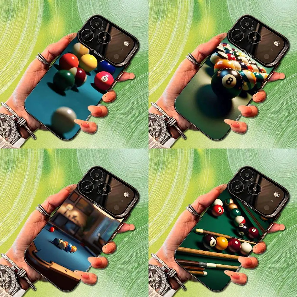 Billiards Ball Art Snooker Phone Case For iPhone 14,17,13,12,11,16,15,Mini,Pro,SE,XS,MAX,Black Matte Silicone Cover