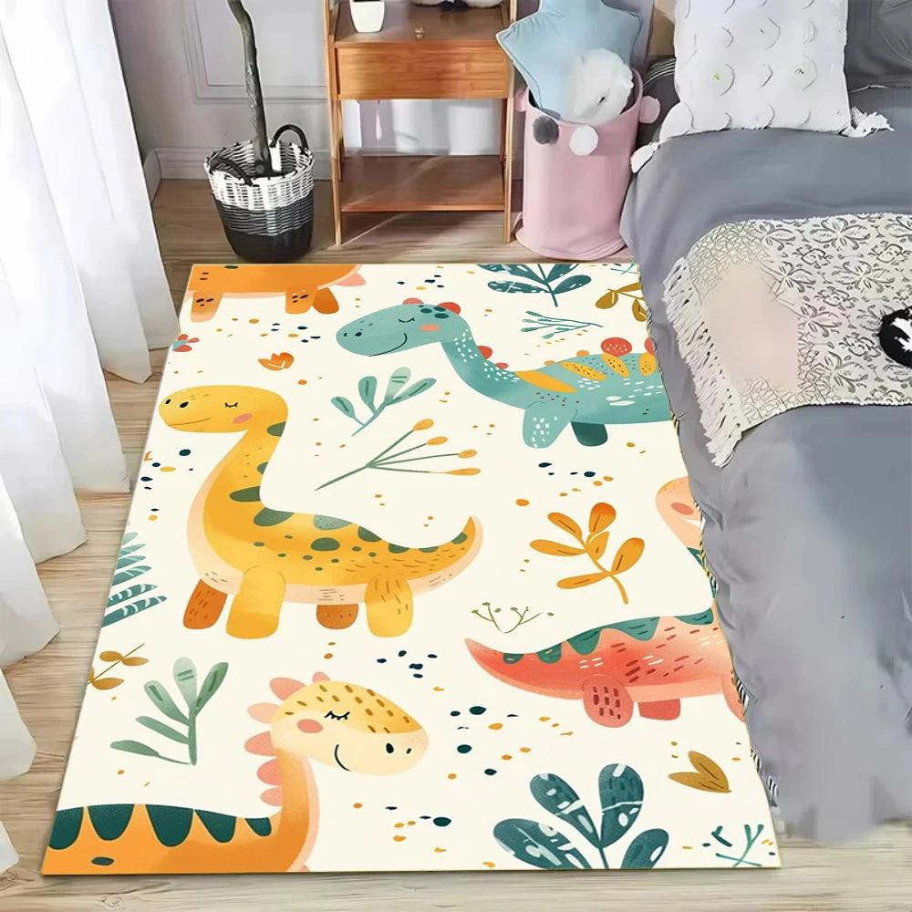 Cute Playful Cartoon Dinosaur Theme Kids Decor Rug for Kids' Room Playroom Living Room Home Decor Soft Non Slip Durable
