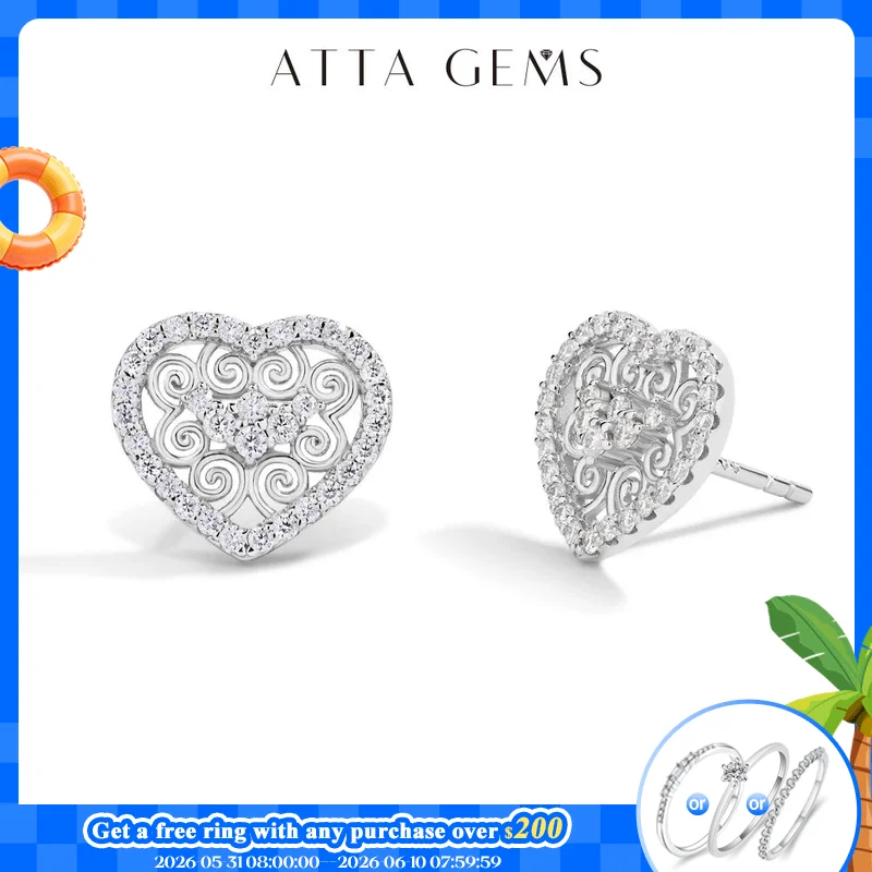 

ATTAGEMS Luxury Heart Shape All Moissanite Earrings for Women D VVS1 Color s925 Sterling Silver Fine Jewelry Mother's Day Gifts