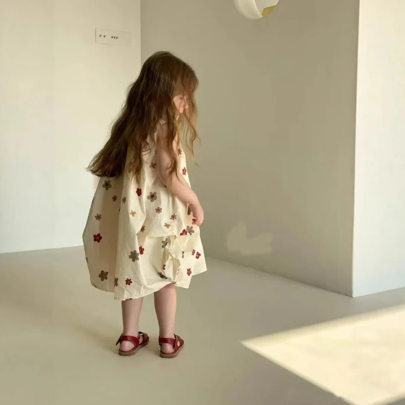 

2026 Summer New Cotton Cute Small Flowers Full Print Pattern Skin Friendly Medium Length Dress