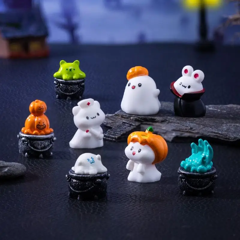 4/8Pcs Cute Pumpkin Ghost Decoration Halloween Micro Landscape Miniature Figurines Resin Craft Mini Fairy Garden Ornaments