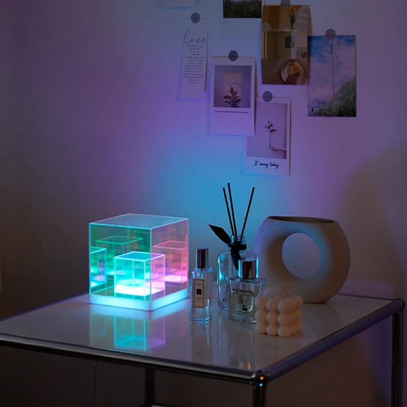 Night Light Table Lamp USB LED Colorful Light Led Acrylic Cube Lamp Modern Decorations Light for Bedroom and Living Room