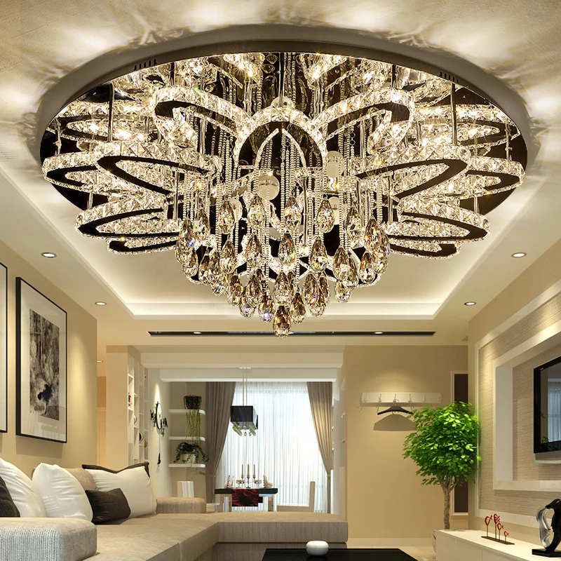 

Modern Remote Control Dimmable Lustre K9 Cristal Stainless Chrome Led Ceiling Chandelier Luxury Foyer Light