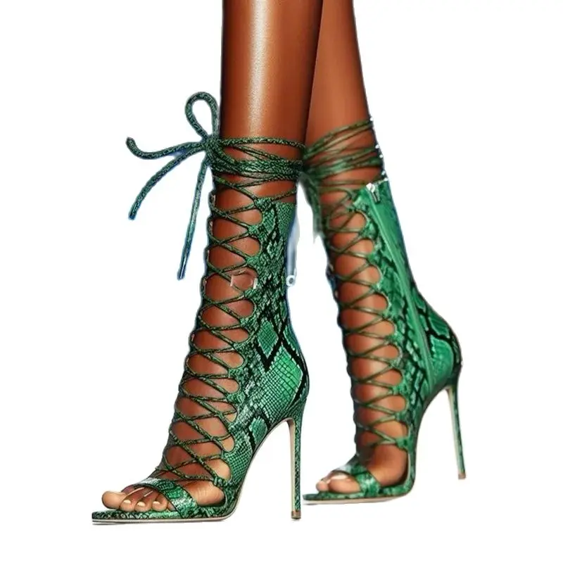 Serpentine Lace Up Sandals Open Toe Stiletto Thin High Heel Runway 2024 Dress Women Summer Shoes Custom Made Shoes