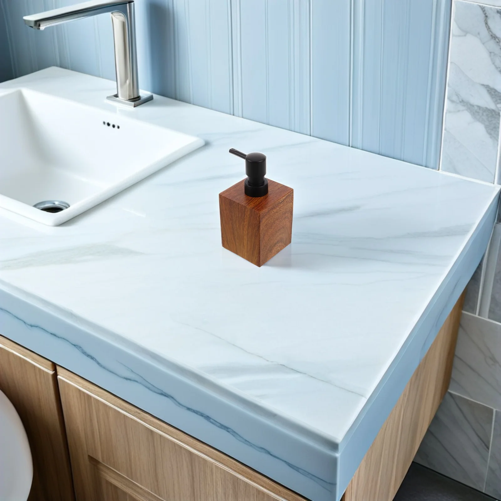 

400Ml Refillable Soap Dispenser Bottle Wood Grain Design For Bathroom Kitchen Countertop Liquid Hand Soap Lotion Shampoo