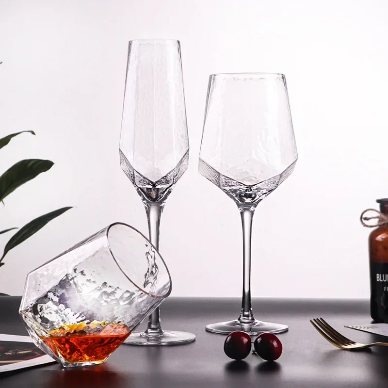 2pcs Wine Glasses Home Hammered Goblet Creative Glass Cups Bar Red Wine Diamond Champagne Brandy Wedding Luxury Drinkware