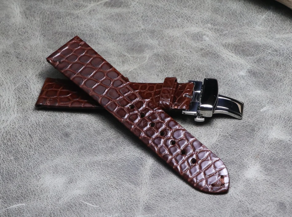 Thin crocodile Wristband Genuine leather bracelet Black Brown watch strap Butterfly buckle watchband 16 18 19 20 21 22mm