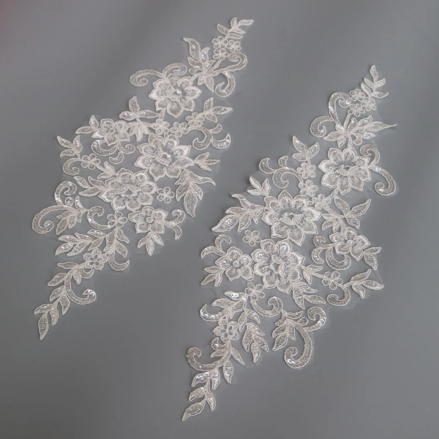 Luxury 1yard sequin beaded appliques for wedding dresses DIY Sewing on embroidery flower trimmings for clothes decoration