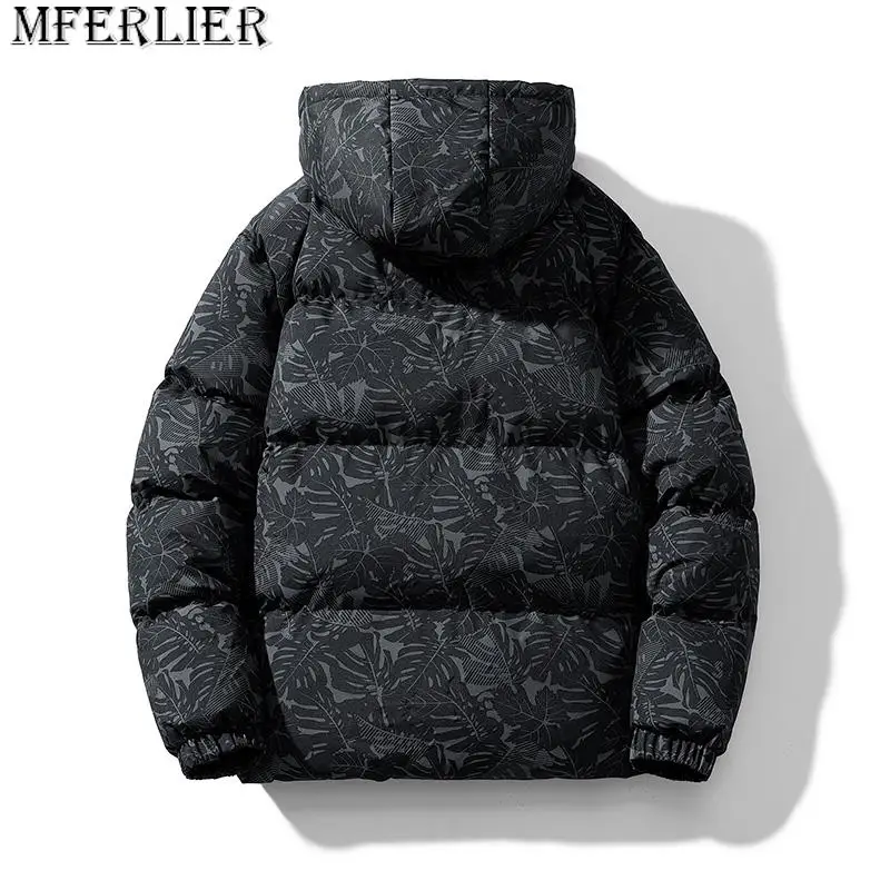 Blatt druck Parkas Mantel für Männer Winter wind dichte warme Jacke Männer Oberbekleidung lässig Kapuze verdicken Parka Männer Wind breaker