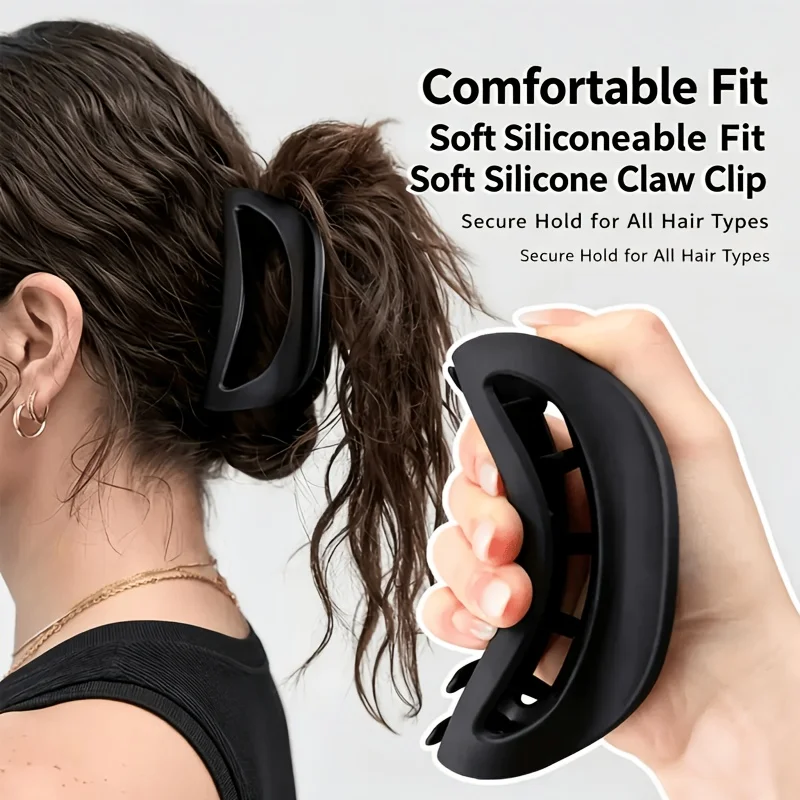 2pcs Soft silicone curved hair clip, large anti slip hollow hair clip, comfortable and pressure free hair clip