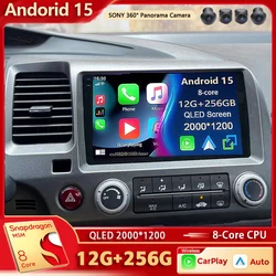 Android 15 For Honda Civic 8 FK FN FD 2005 - 2012 2K QLED Android Car Radio Multimedia Video Player GPS Stereo CarPlay Head Unit